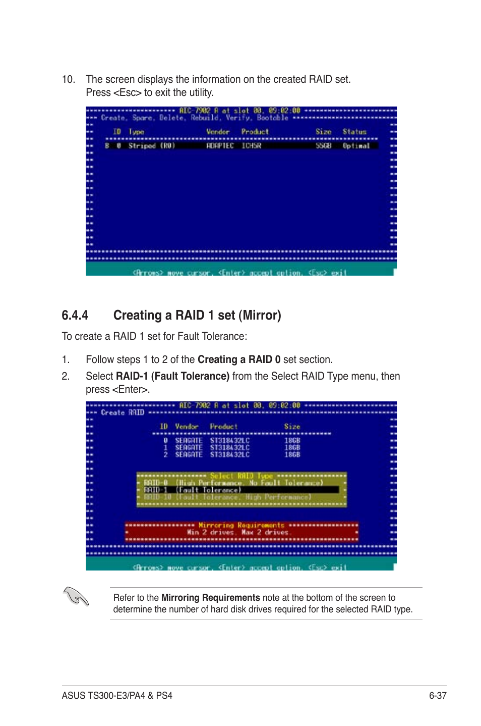 Creating a raid 1 set (mirror) -37, 4 creating a raid 1 set (mirror) | Asus TS300-PA4 User Manual | Page 165 / 204