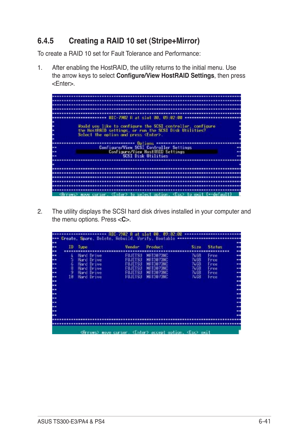 Creating a raid 10 set (stripe+mirror) -41, 5 creating a raid 10 set (stripe+mirror) | Asus TS300-PA4 User Manual | Page 169 / 204