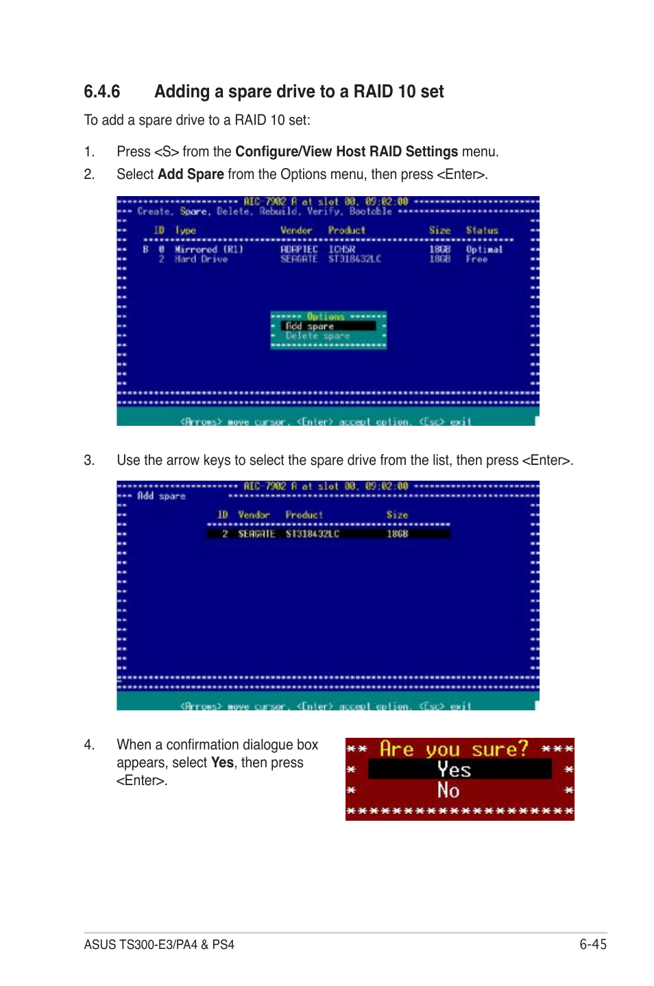 Adding a spare drive to a raid 10 set -45, 6 adding a spare drive to a raid 10 set | Asus TS300-PA4 User Manual | Page 173 / 204