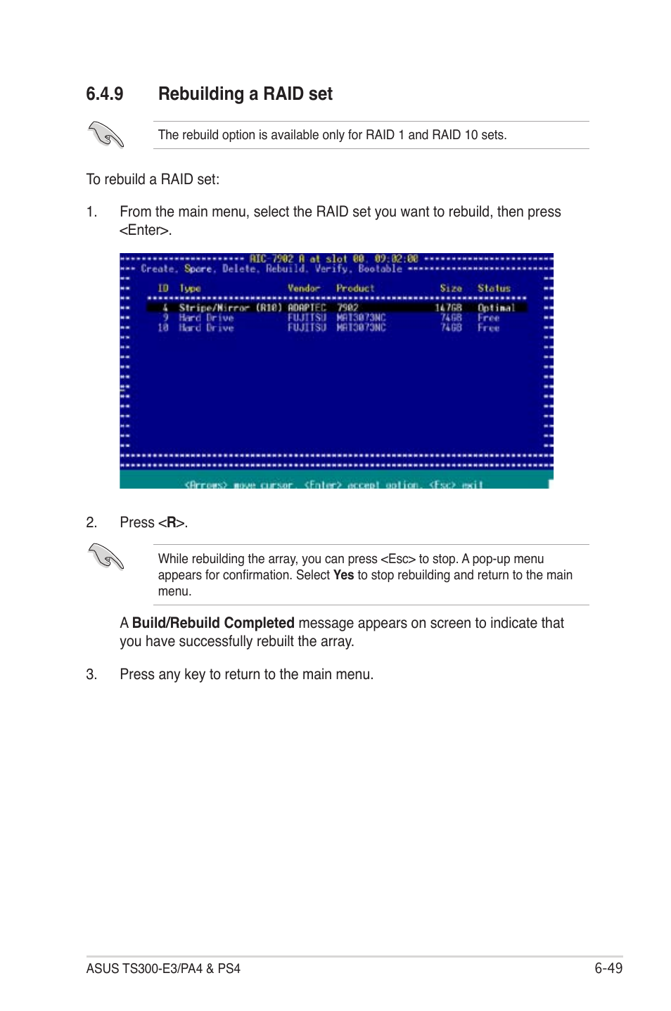 Rebuilding a raid set -49, 9 rebuilding a raid set | Asus TS300-PA4 User Manual | Page 177 / 204