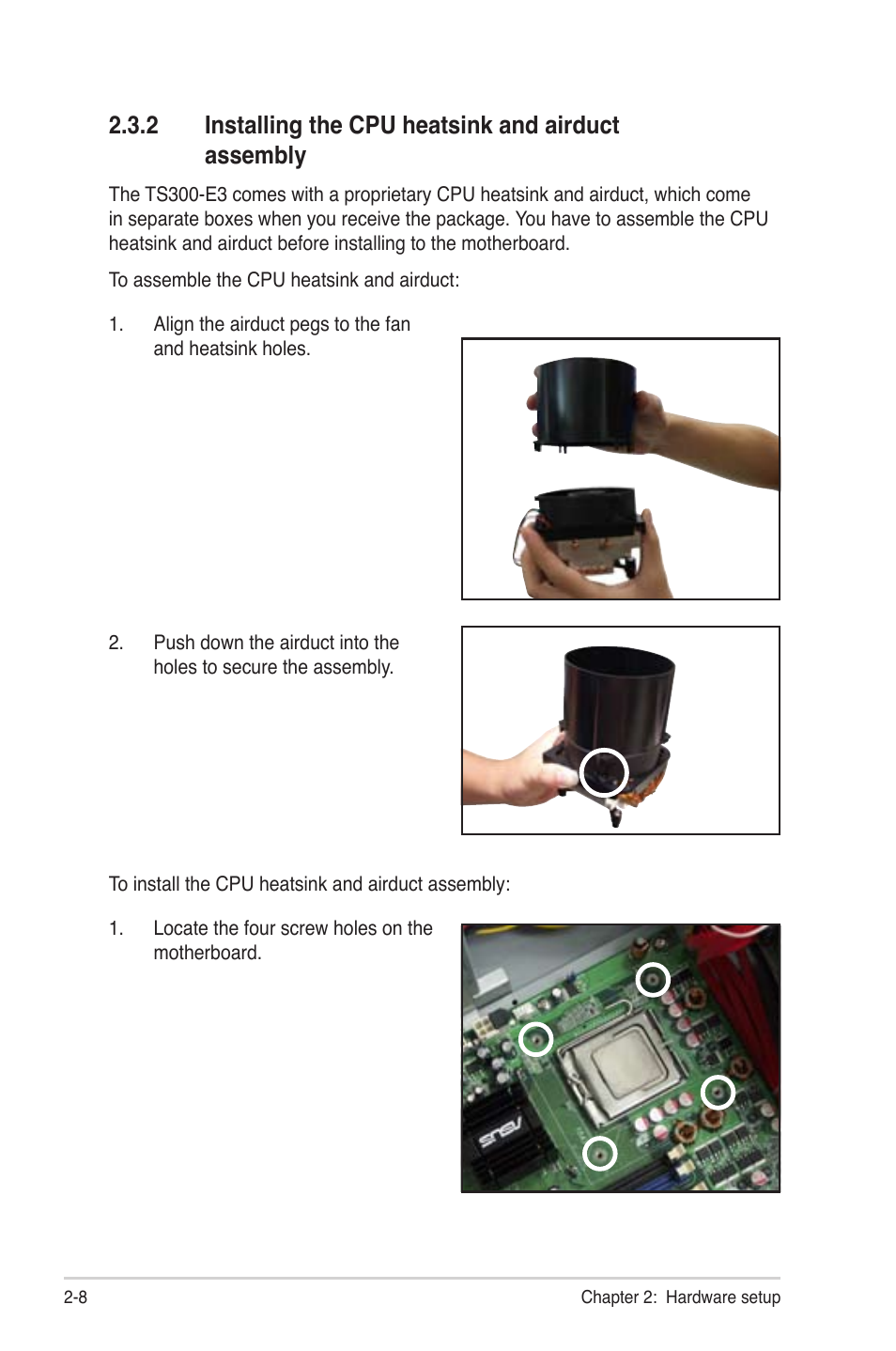 2 installing the cpu heatsink and airduct assembly | Asus TS300-PA4 User Manual | Page 28 / 204