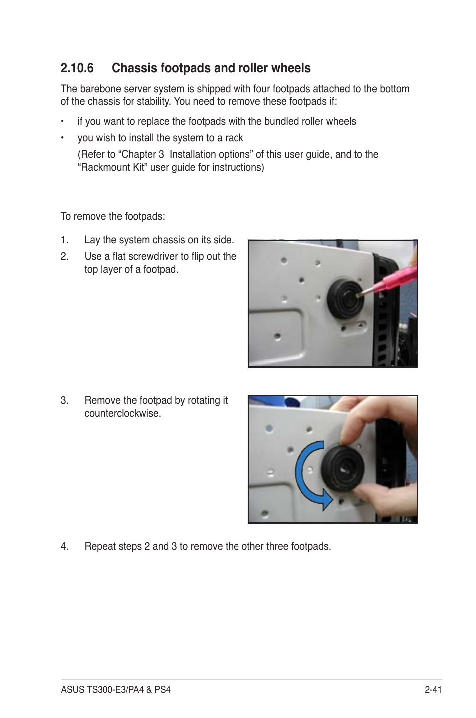 6 chassis footpads and roller wheels | Asus TS300-PA4 User Manual | Page 61 / 204