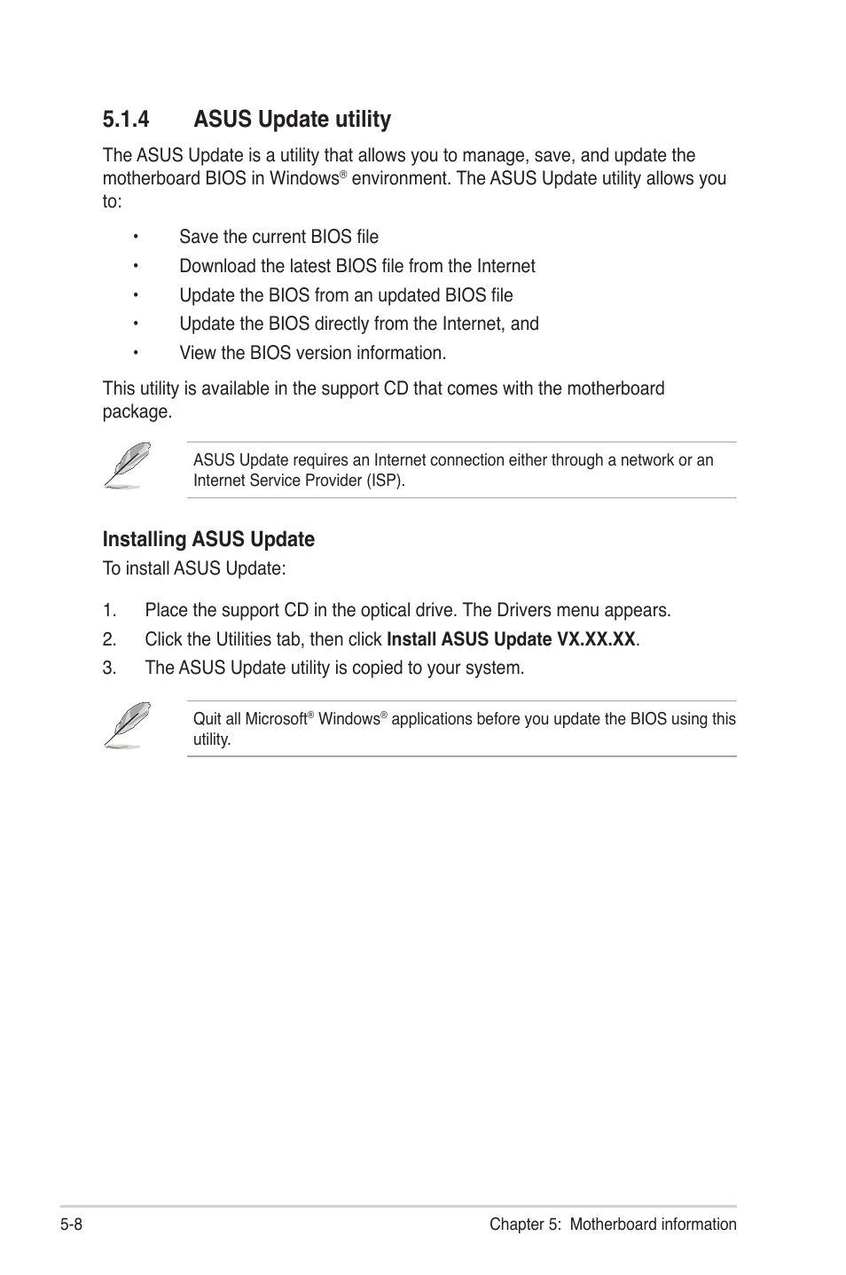 Asus update utility -8, 4 asus update utility, Installing asus update | Asus TS300-PA4 User Manual | Page 94 / 204