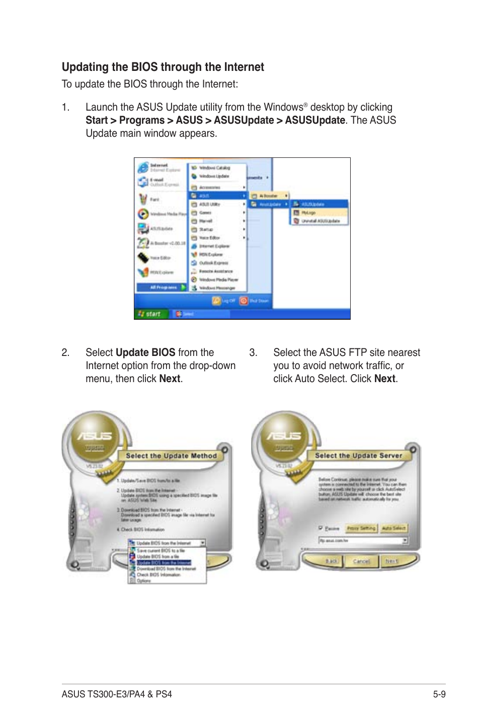 Updating the bios through the internet | Asus TS300-PA4 User Manual | Page 95 / 204