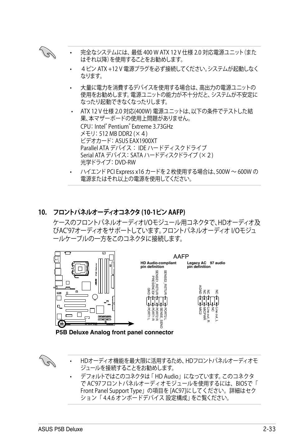 Pentium, P5b deluxe analog front panel connector aafp | Asus P5B Deluxe User Manual | Page 59 / 164