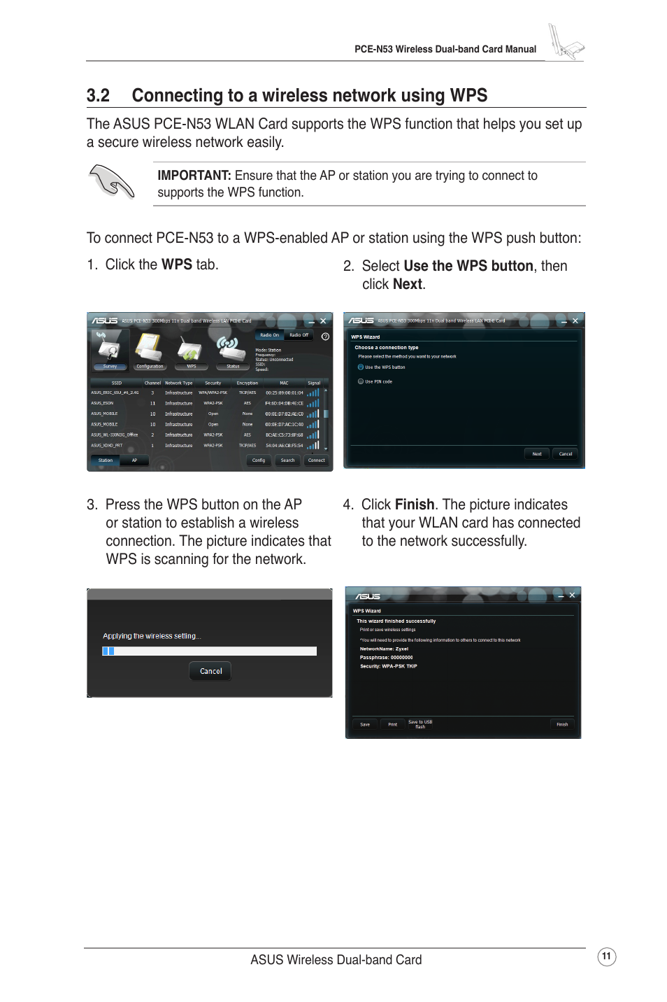 2 connecting to a wireless network using wps | Asus Wireless Dual-band PCI-E Card PCE-N53 User Manual | Page 14 / 35