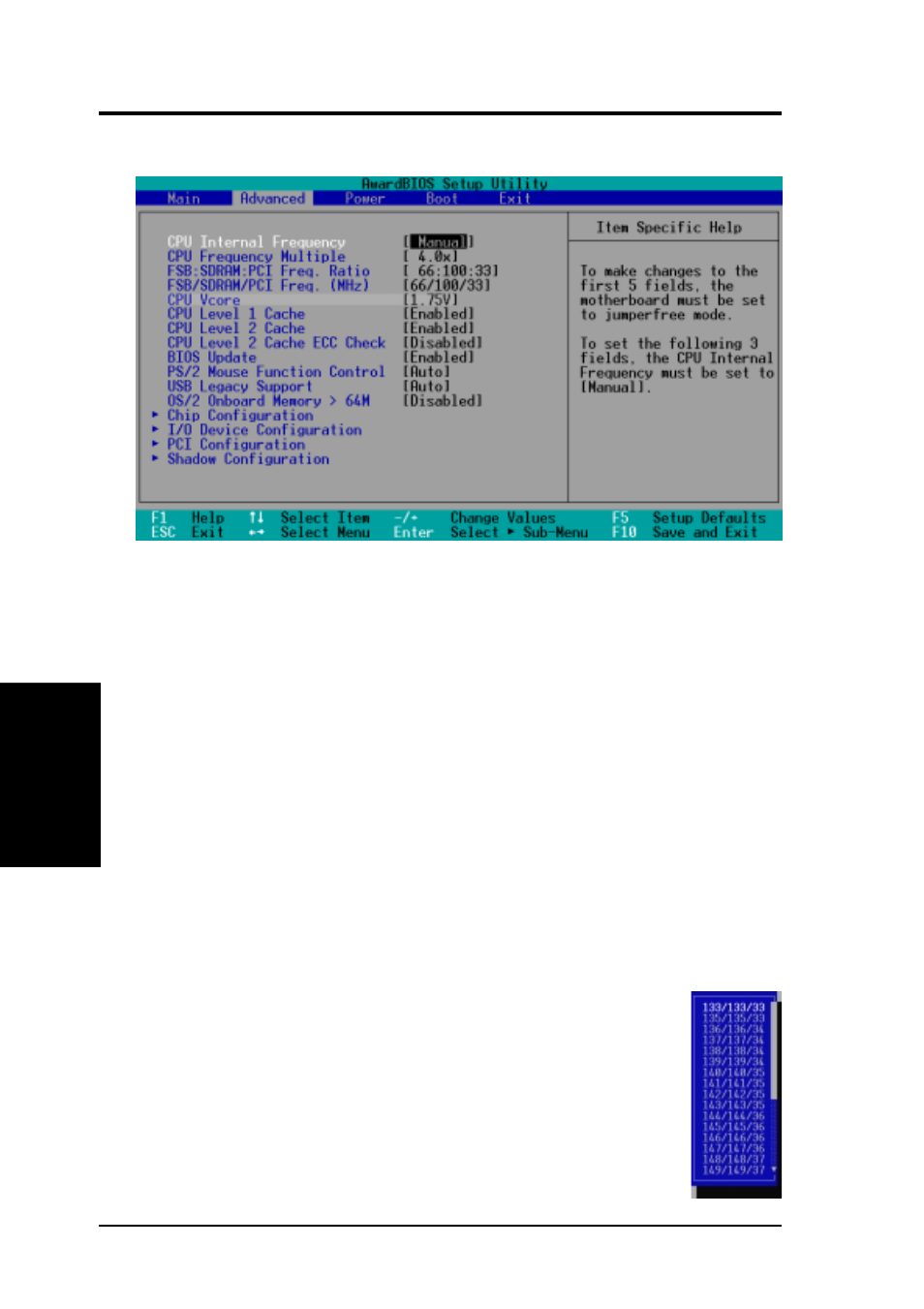 Bios setup, 4 advanced menu | Asus INTEL TUSL2-C User Manual | Page 58 / 106