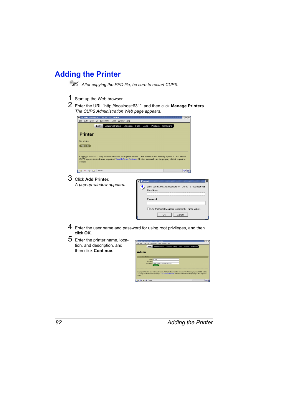 Adding the printer, Adding the printer 82 | Konica Minolta magicolor 5550 User Manual | Page 100 / 296