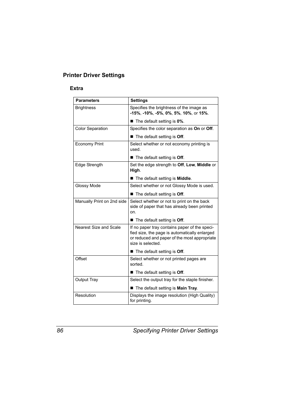 Printer driver settings, Extra, Printer driver settings 86 | Extra 86 | Konica Minolta magicolor 5550 User Manual | Page 104 / 296