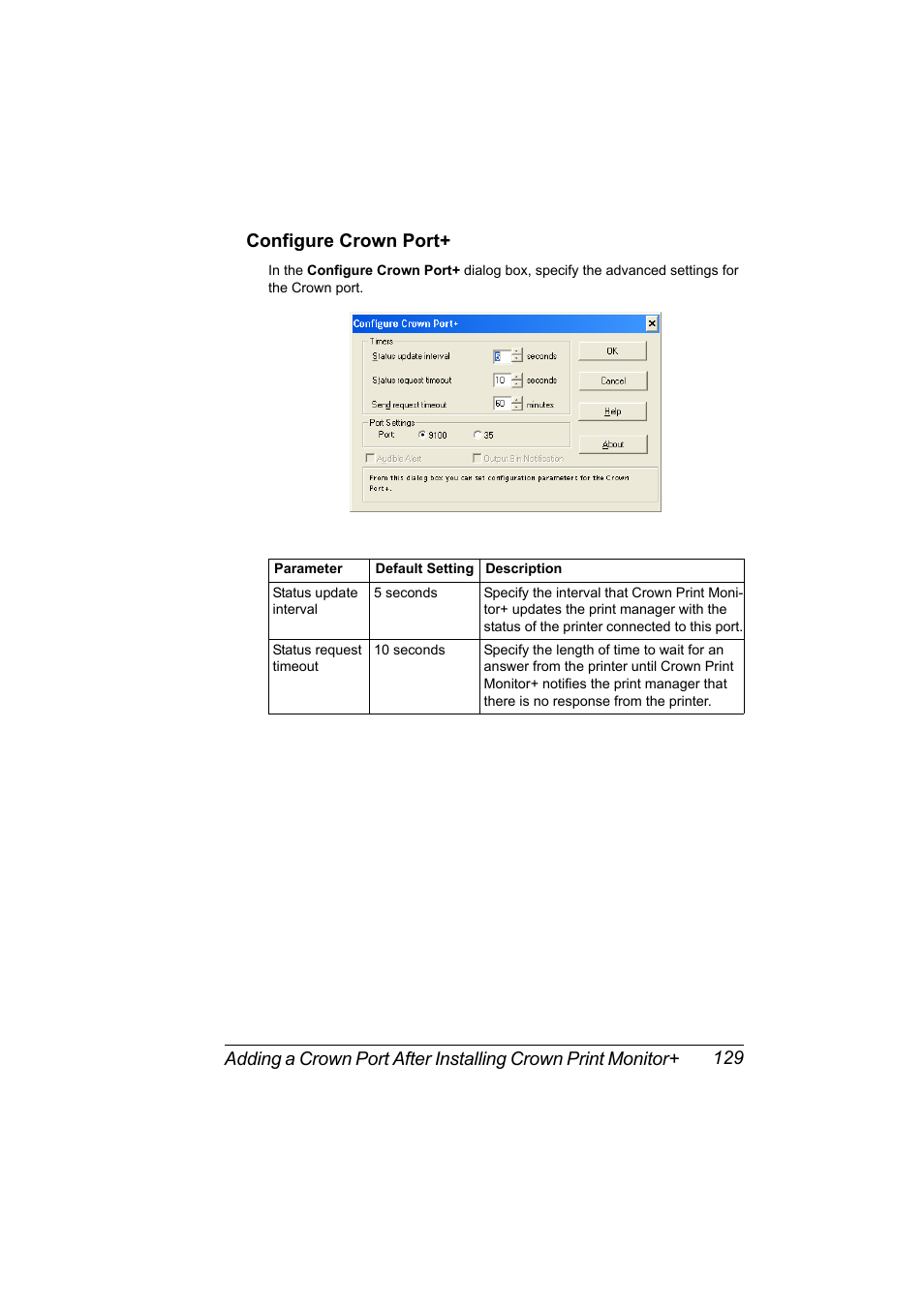 Configure crown port, Configure crown port+ 129 | Konica Minolta magicolor 5550 User Manual | Page 147 / 296