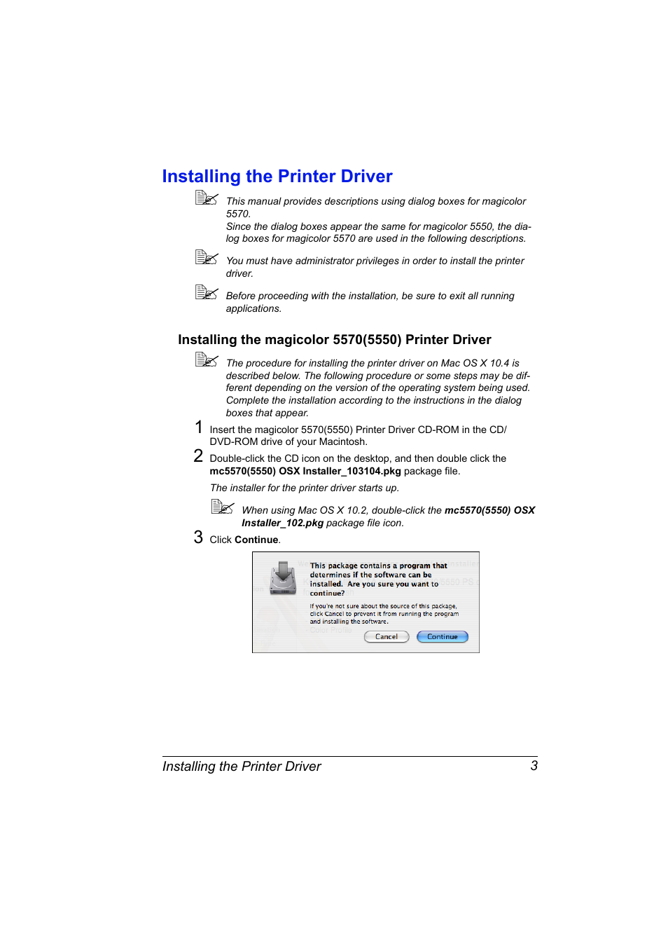 Installing the printer driver, Installing the magicolor 5570(5550) printer driver, Installing the printer driver 3 | Konica Minolta magicolor 5550 User Manual | Page 21 / 296