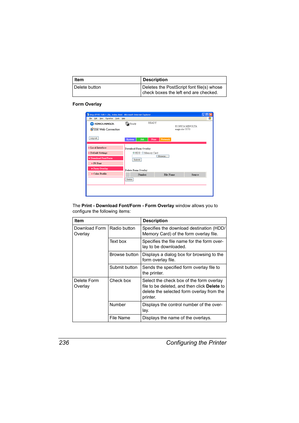 Configuring the printer 236 | Konica Minolta magicolor 5550 User Manual | Page 254 / 296