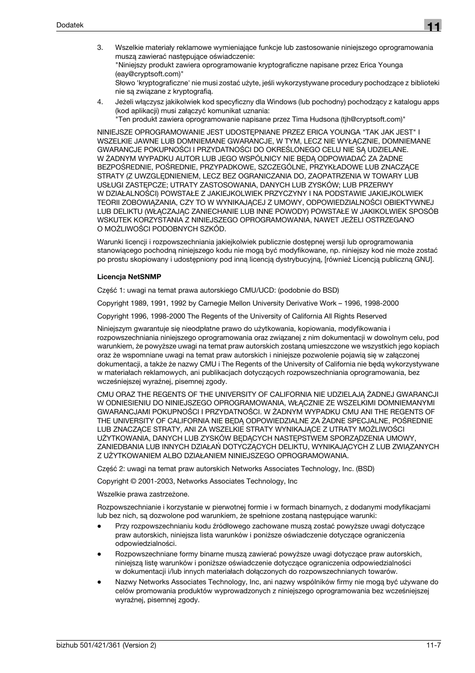 Licencja netsnmp | Konica Minolta bizhub 501 User Manual | Page 277 / 288