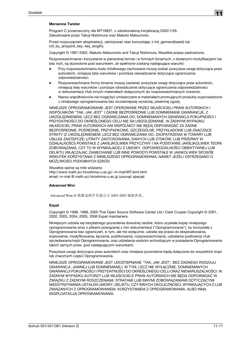 Mersenne twister, Advanced wnn, Expat | Konica Minolta bizhub 501 User Manual | Page 281 / 288