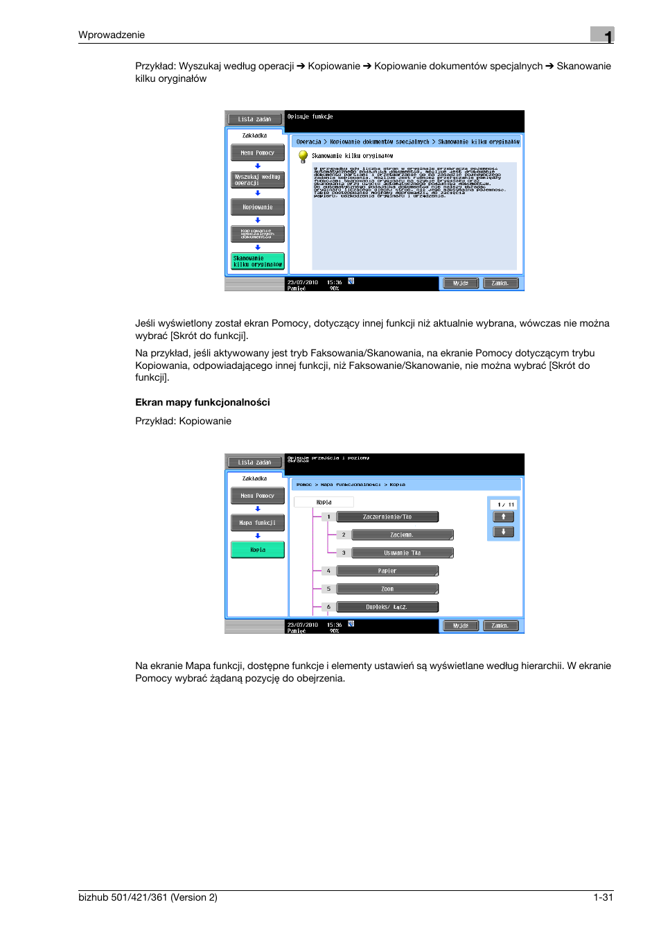 Ekran mapy funkcjonalnoœci | Konica Minolta bizhub 501 User Manual | Page 37 / 288