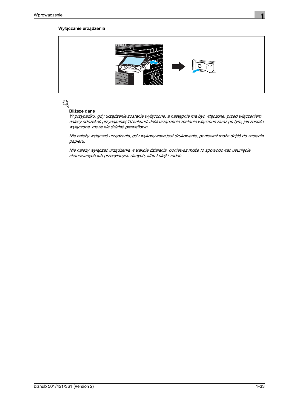 Wy¸¶czanie urz¶dzenia | Konica Minolta bizhub 501 User Manual | Page 39 / 288