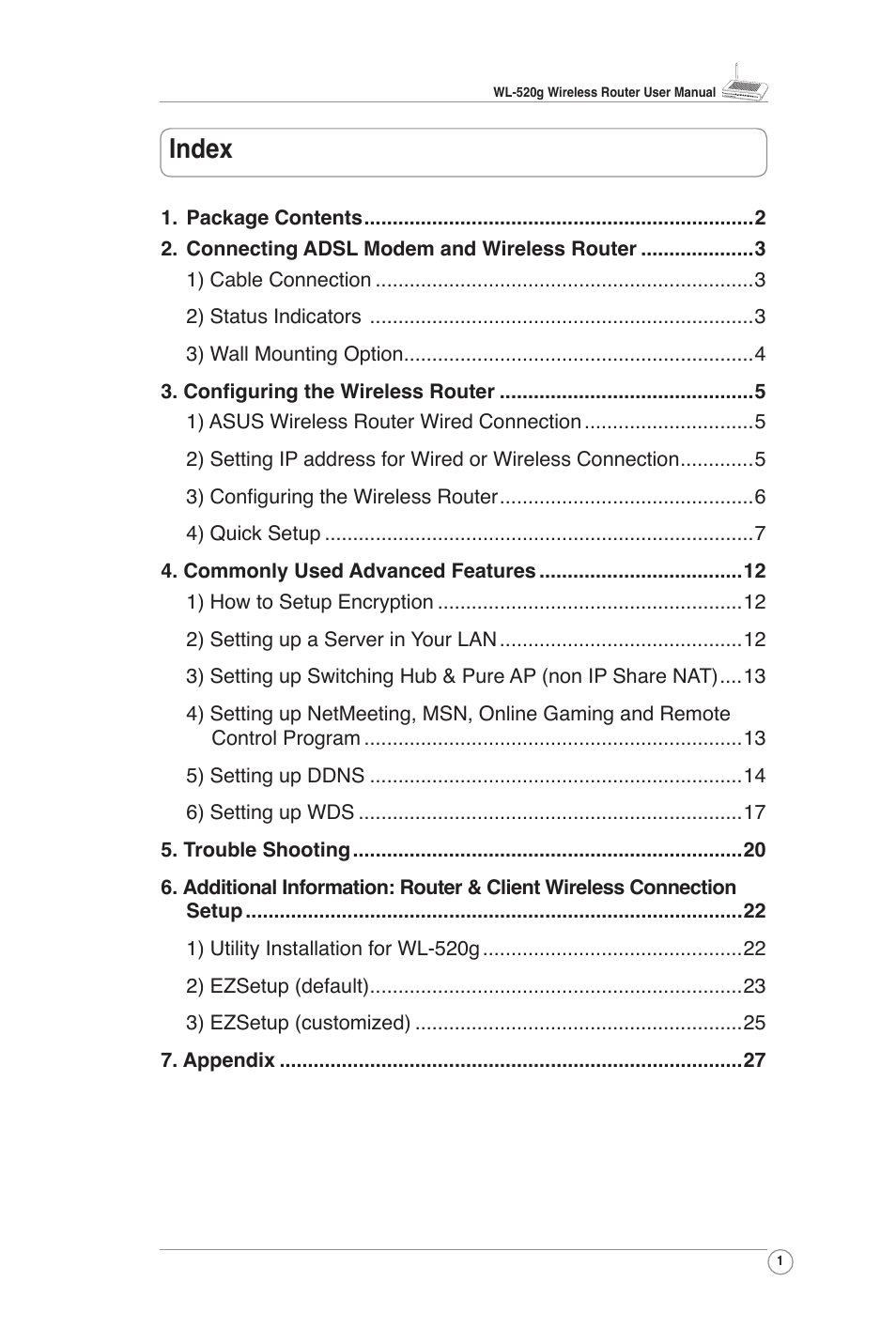 Index | Asus WL-520G User Manual | Page 2 / 31