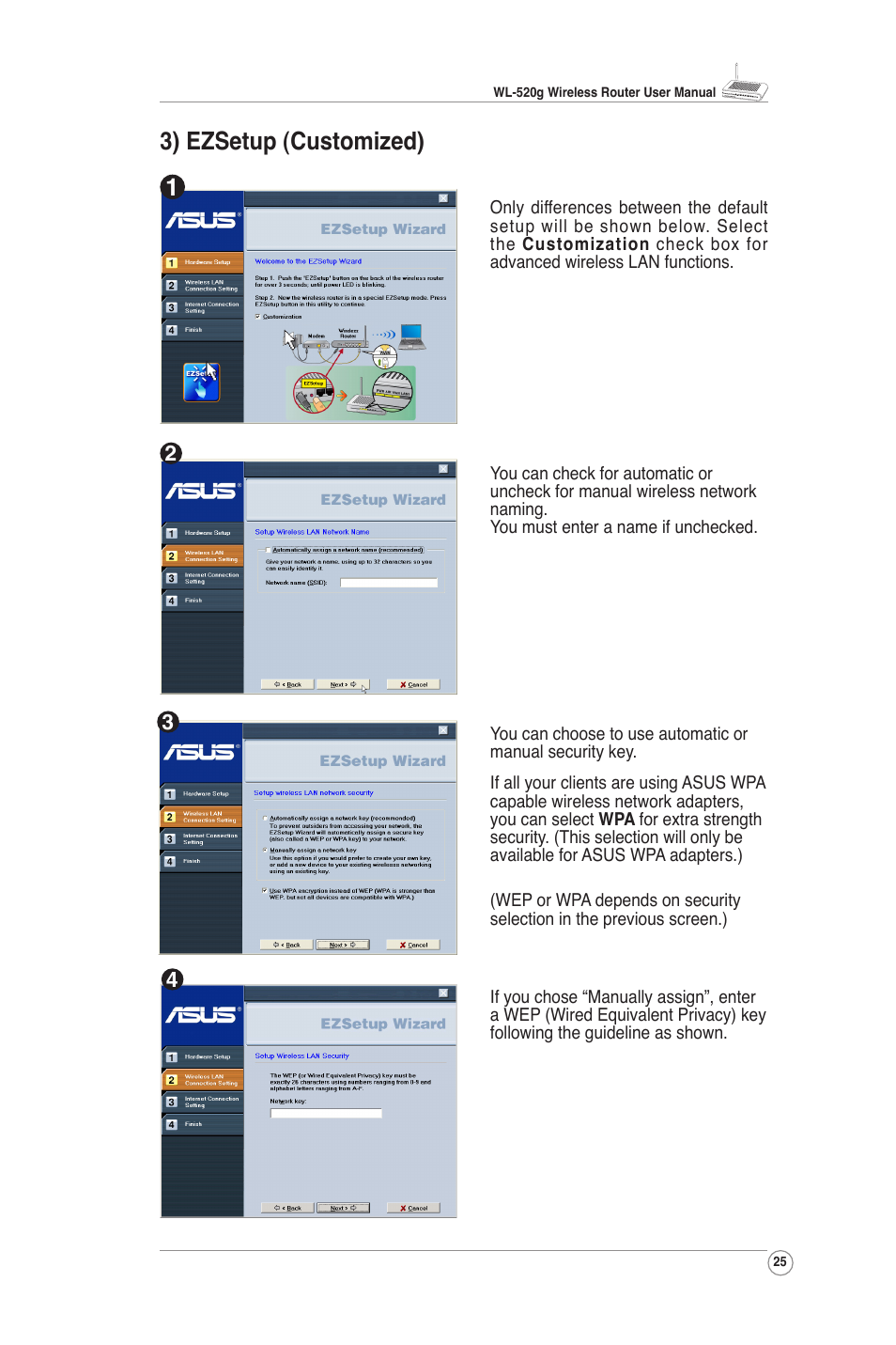 3) ezsetup (customized) | Asus WL-520G User Manual | Page 26 / 31