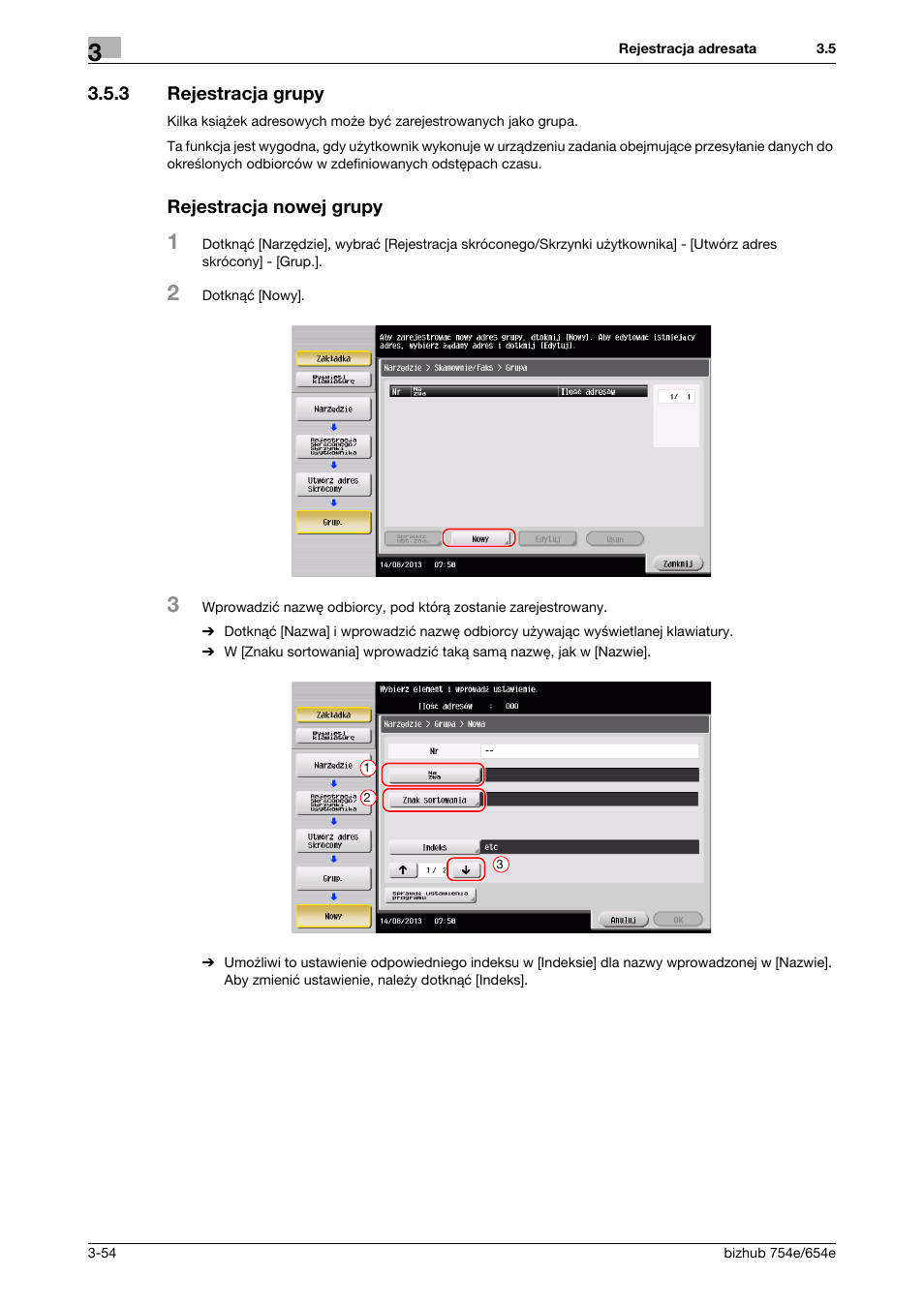 3 rejestracja grupy, Rejestracja nowej grupy, Rejestracja grupy -54 | Konica Minolta bizhub 754e User Manual | Page 126 / 170