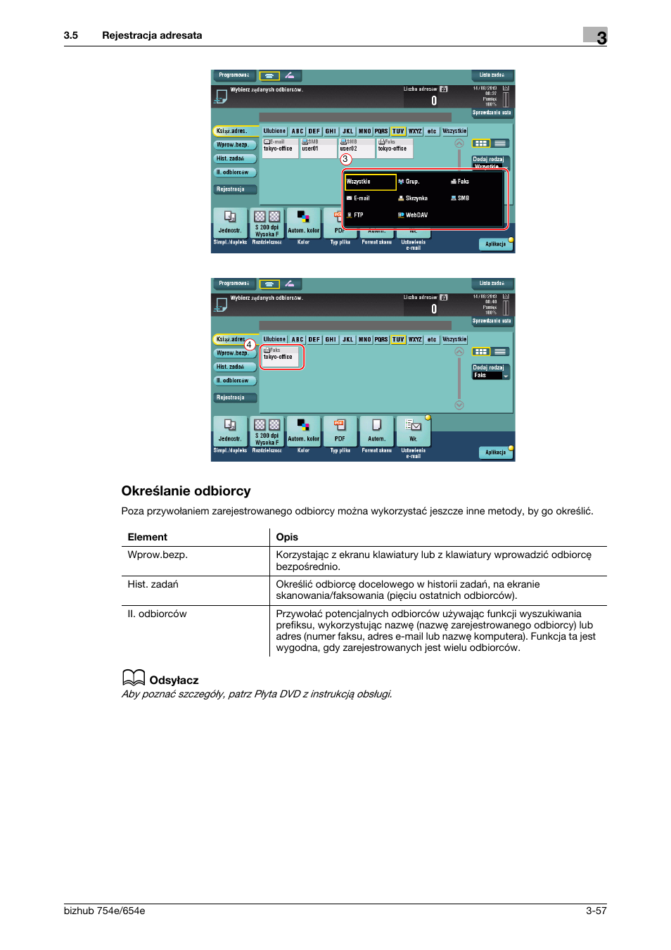 Określanie odbiorcy | Konica Minolta bizhub 754e User Manual | Page 129 / 170