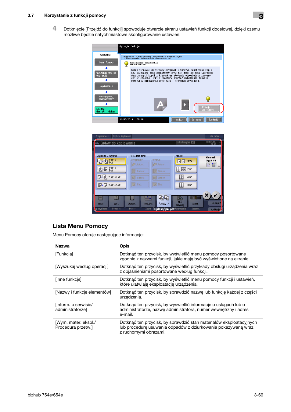 Lista menu pomocy | Konica Minolta bizhub 754e User Manual | Page 141 / 170