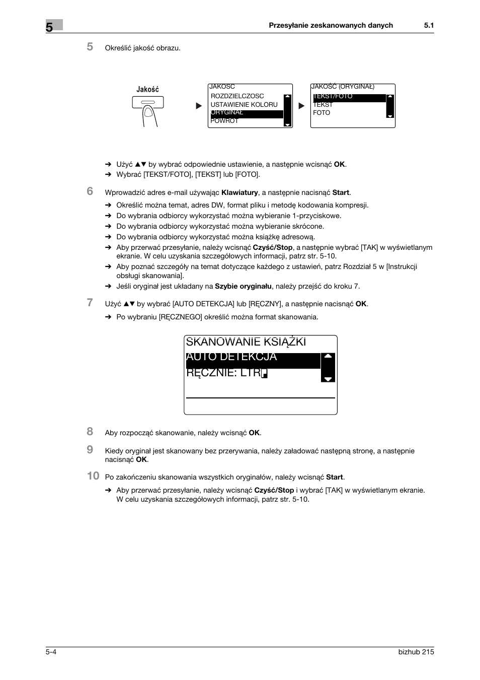 Skanowanie książki auto detekcja ręcznie: ltrv | Konica Minolta Bizhub 215 User Manual | Page 106 / 128