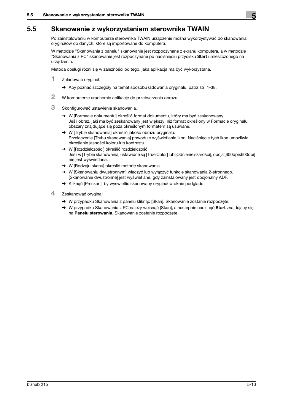 5 skanowanie z wykorzystaniem sterownika twain, Skanowanie z wykorzystaniem sterownika twain -13 | Konica Minolta Bizhub 215 User Manual | Page 115 / 128