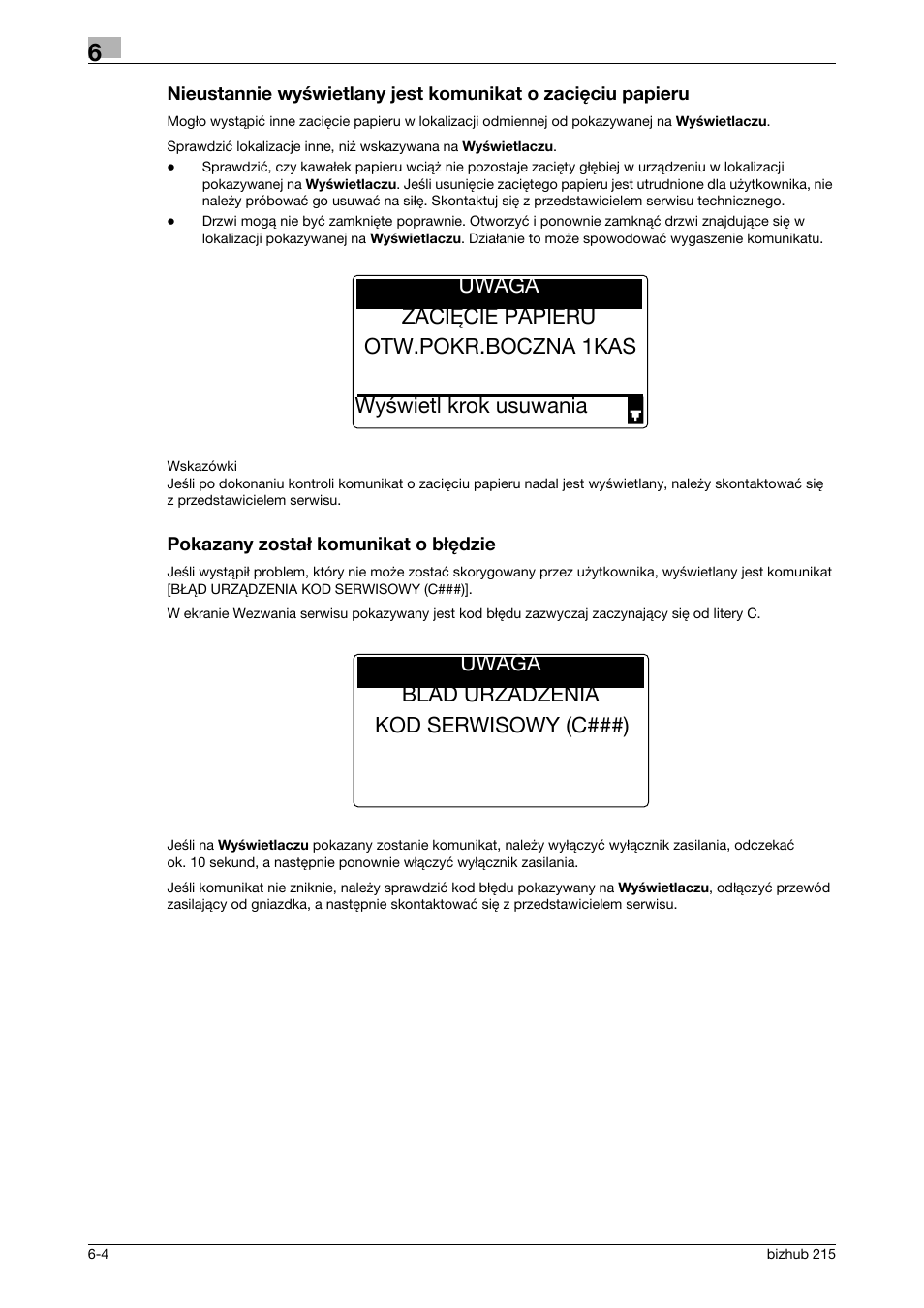 Pokazany zosta¸ komunikat o b¸êdzie | Konica Minolta Bizhub 215 User Manual | Page 120 / 128