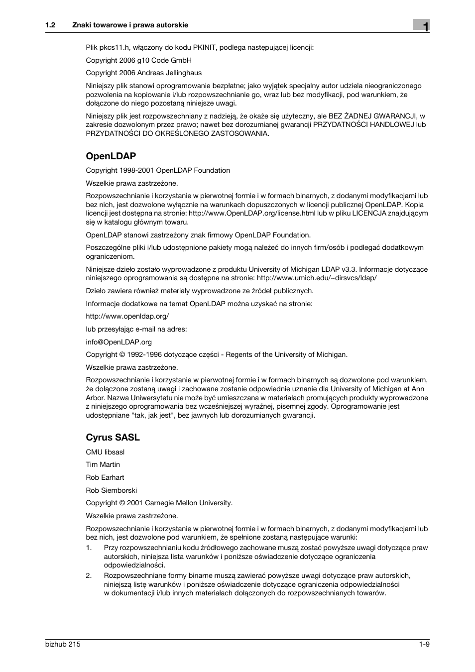 Openldap, Cyrus sasl, Openldap -9 cyrus sasl -9 | Konica Minolta Bizhub 215 User Manual | Page 15 / 128