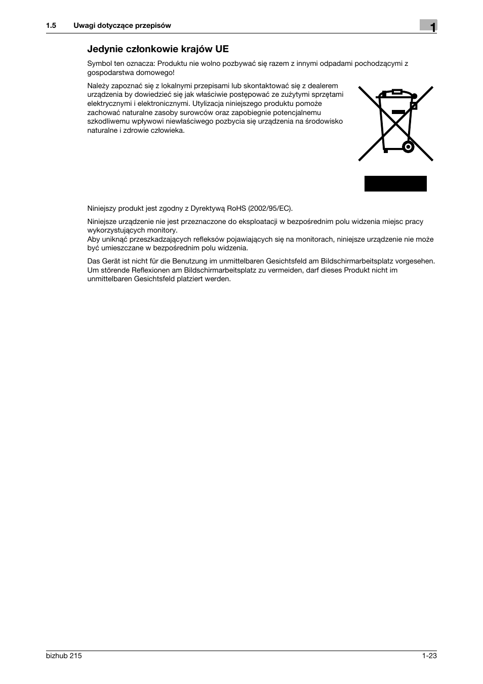 Jedynie cz¸onkowie krajów ue, Jedynie członkowie krajów ue -23, Jedynie członkowie krajów ue | Konica Minolta Bizhub 215 User Manual | Page 29 / 128