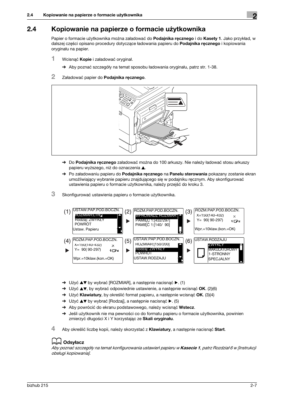 4 kopiowanie na papierze o formacie u¿ytkownika, Kopiowanie na papierze o formacie użytkownika -7, 4 kopiowanie na papierze o formacie użytkownika | Konica Minolta Bizhub 215 User Manual | Page 63 / 128