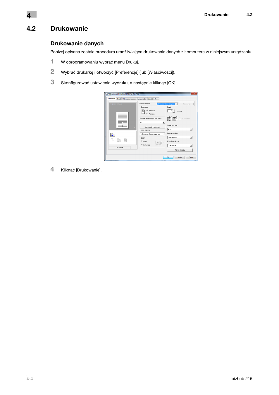 2 drukowanie, Drukowanie danych, Drukowanie -4 drukowanie danych -4 | Konica Minolta Bizhub 215 User Manual | Page 86 / 128