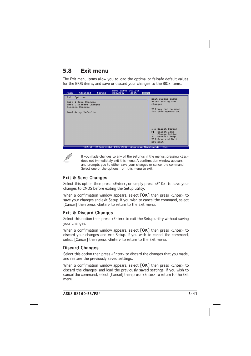 8 exit menu | Asus 1U Rackmount Barebone Server RS160-E3/PS4 User Manual | Page 103 / 140