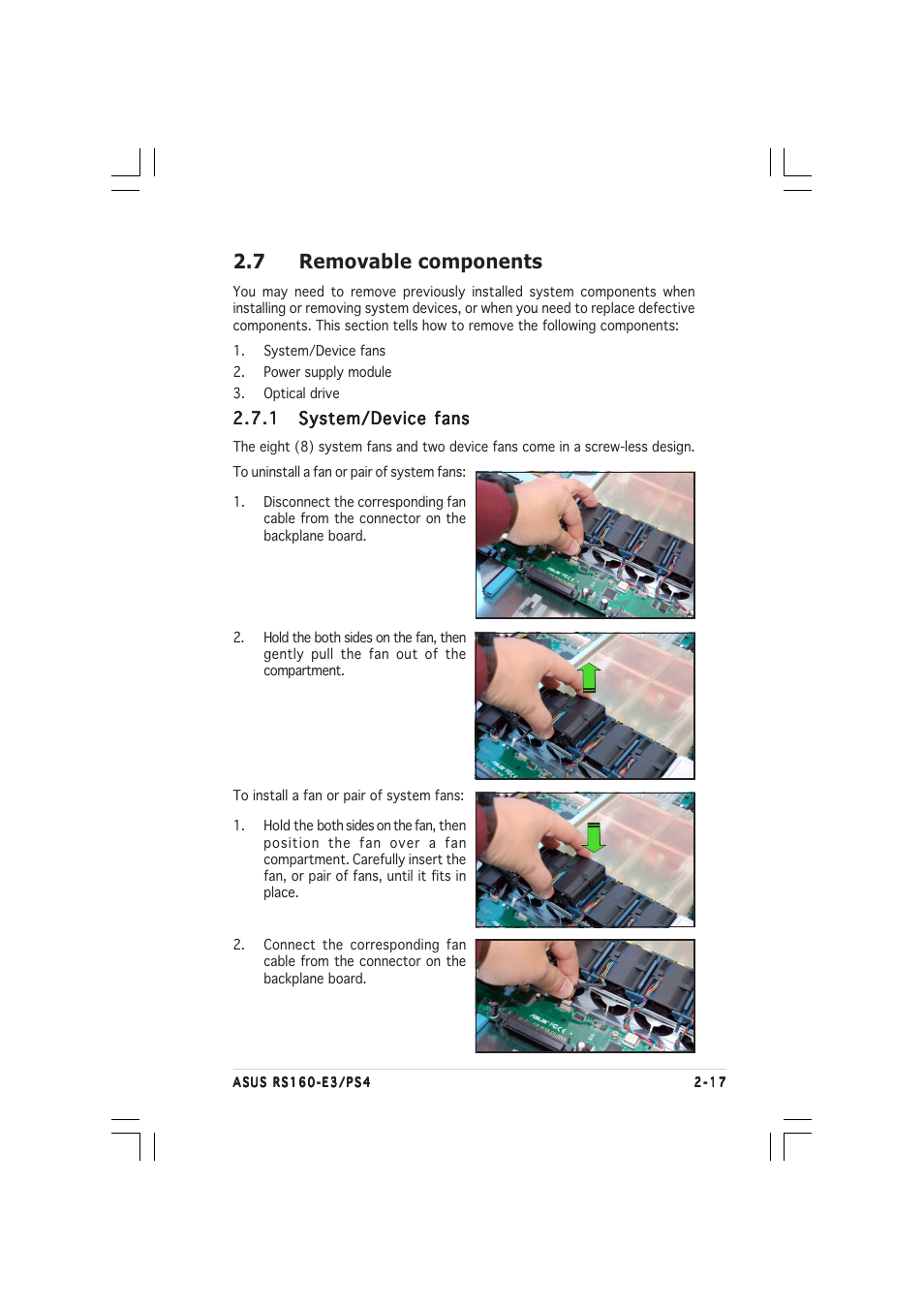 7 removable components | Asus 1U Rackmount Barebone Server RS160-E3/PS4 User Manual | Page 35 / 140