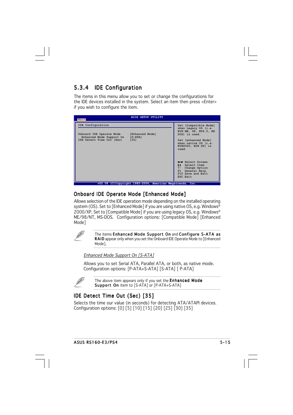 Onboard ide operate mode [enhanced mode, Ide detect time out (sec) [35 | Asus 1U Rackmount Barebone Server RS160-E3/PS4 User Manual | Page 77 / 140