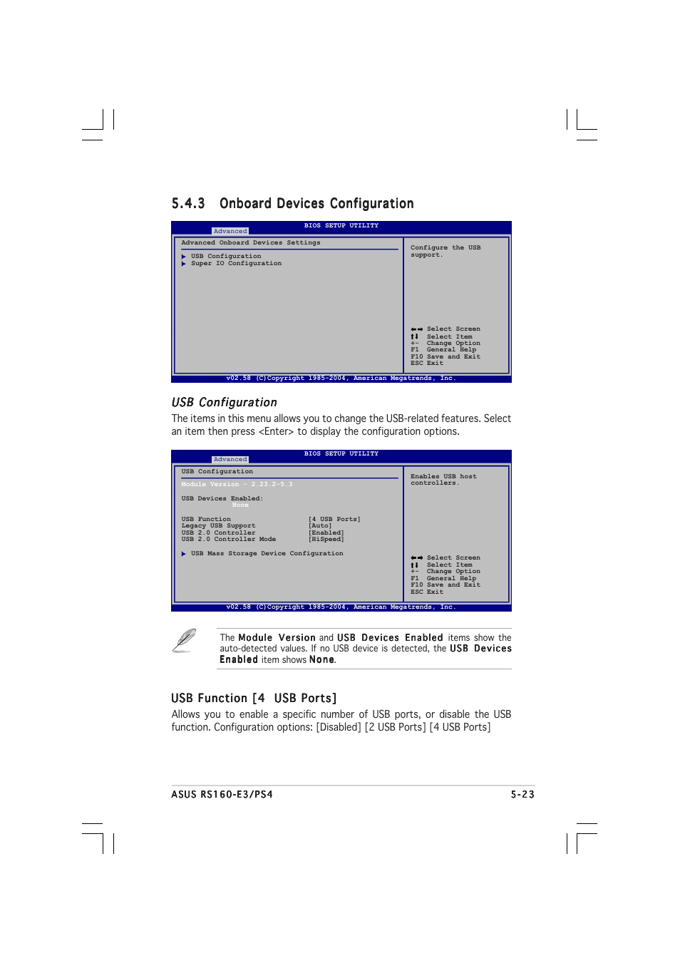 Usb configuration, Usb function [4 usb ports | Asus 1U Rackmount Barebone Server RS160-E3/PS4 User Manual | Page 85 / 140