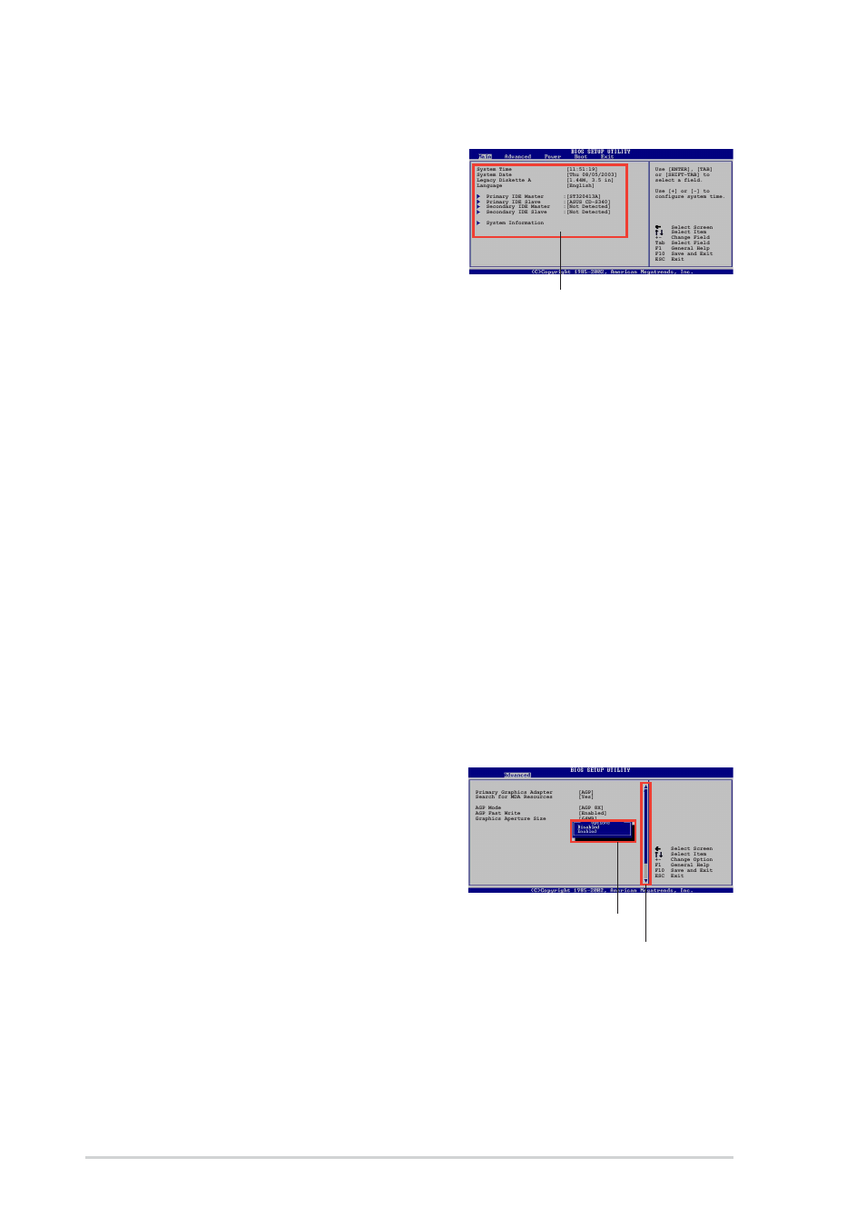 4 menu items, 5 sub-menu items, 6 configuration fields | 7 pop-up window, 8 scroll bar, 9 general help, 10 chapter 2: bios setup | Asus A7V880 User Manual | Page 48 / 76