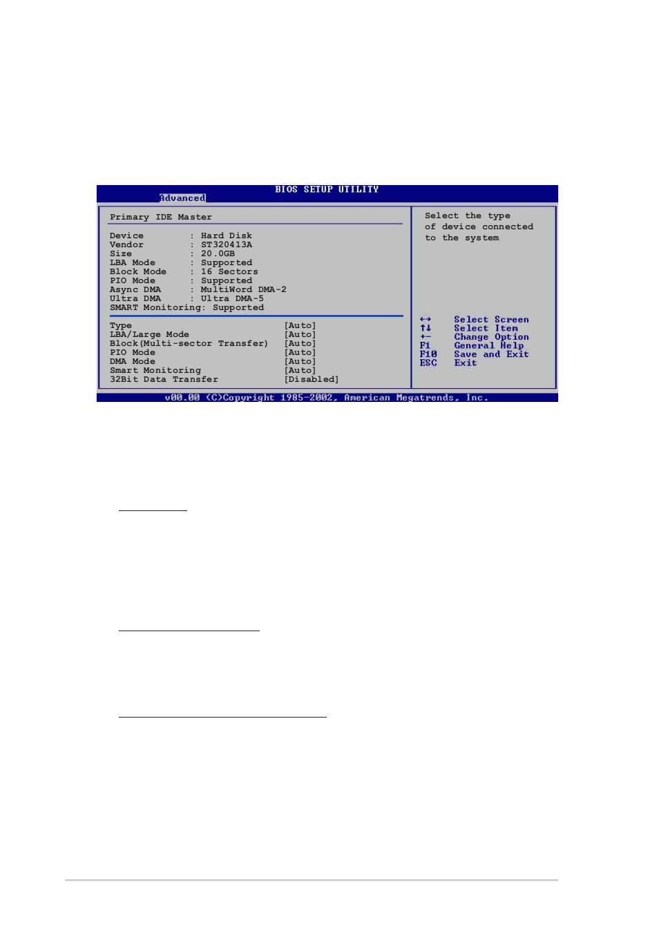 4 primary and secondary ide master/slave, 12 chapter 2: bios setup, Type [auto | Lba/large mode [auto, Block (multi-sector transfer) [auto | Asus A7V880 User Manual | Page 50 / 76