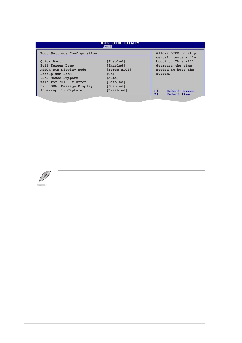 2 boot settings configuration, Quick boot [enabled, Full screen logo [enabled | Add on rom display mode [force bios, Bootup num-lock [on, Ps/2 mouse support [auto, Wait for ‘f1’ if error [enabled, Hit ‘del’ message display [enabled, 28 chapter 2: bios setup | Asus A7V880 User Manual | Page 66 / 76