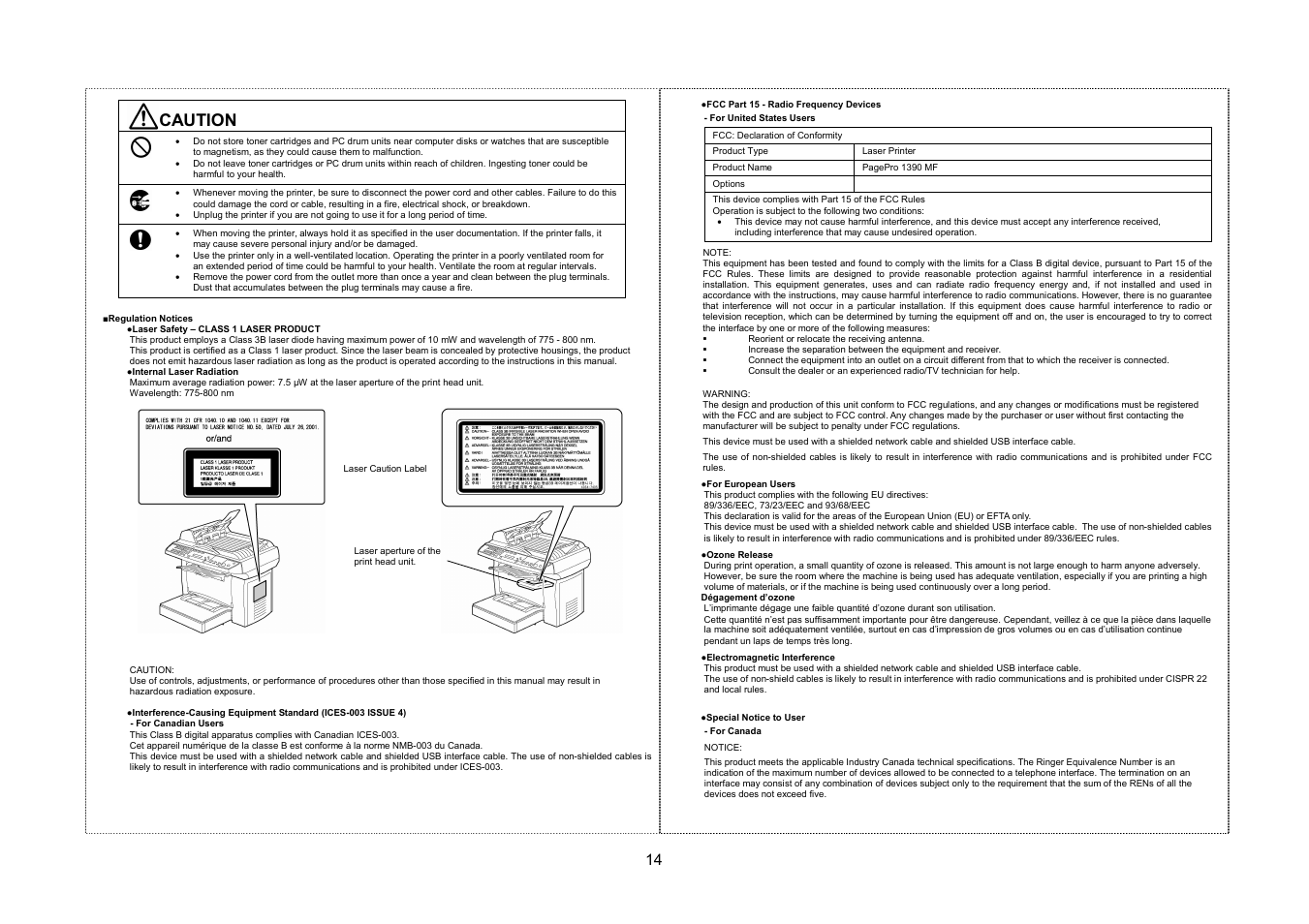 Caution | Konica Minolta PagePro 1390MF User Manual | Page 14 / 56