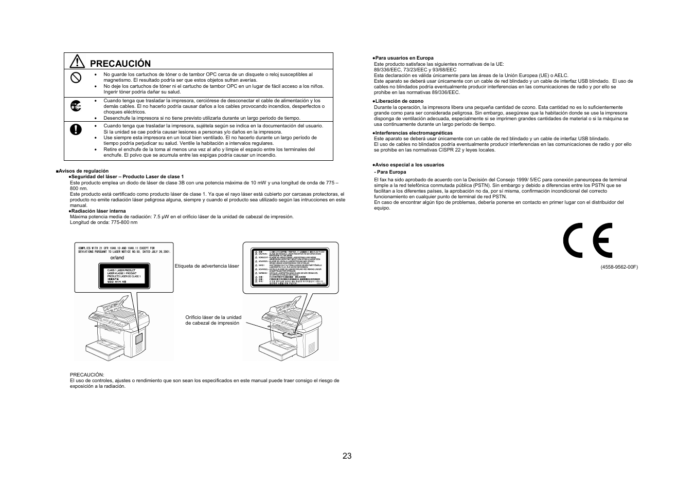 Precaución | Konica Minolta PagePro 1390MF User Manual | Page 23 / 56