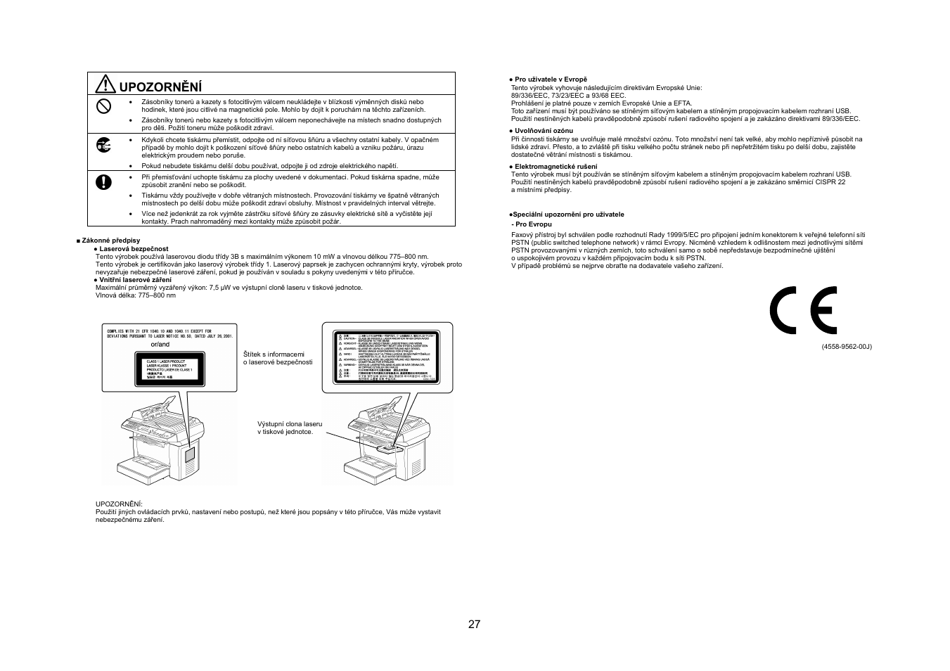 Upozornění | Konica Minolta PagePro 1390MF User Manual | Page 27 / 56