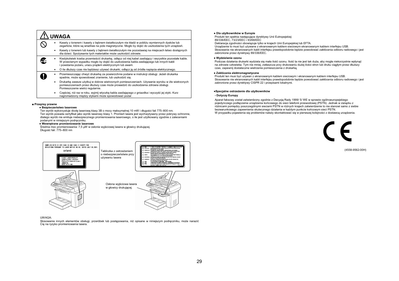 Uwaga | Konica Minolta PagePro 1390MF User Manual | Page 29 / 56