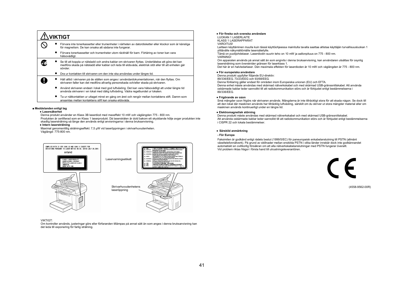 Viktigt | Konica Minolta PagePro 1390MF User Manual | Page 41 / 56