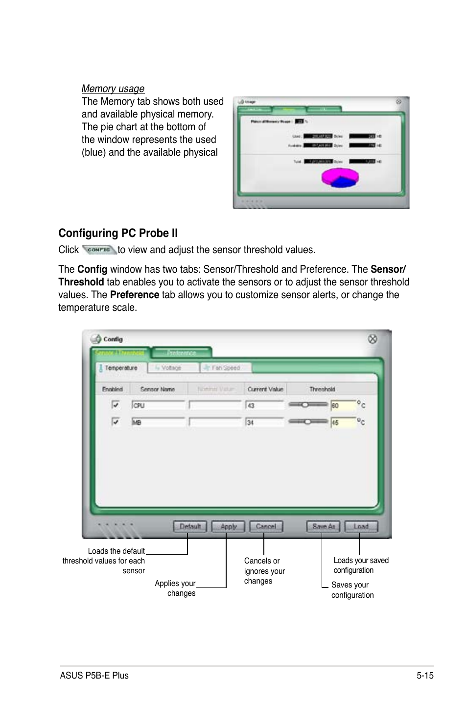 Configuring pc probe ii | Asus P5B-E Plus User Manual | Page 121 / 158