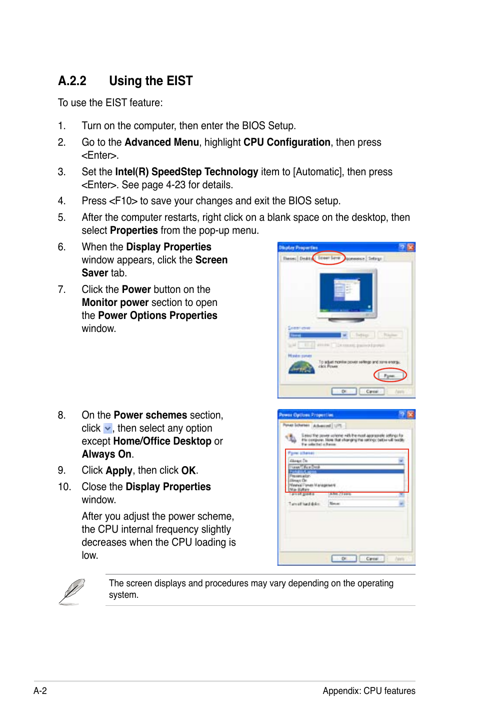 A.2.2 using the eist | Asus P5B-E Plus User Manual | Page 156 / 158