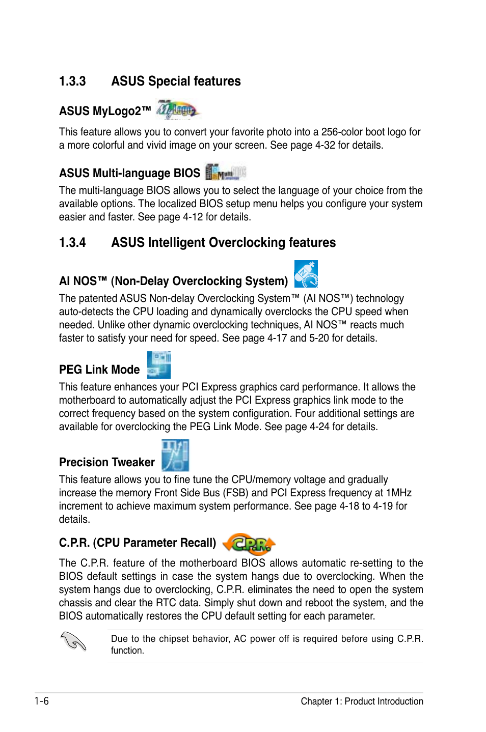 3 asus special features, 4 asus intelligent overclocking features | Asus P5B-E Plus User Manual | Page 22 / 158