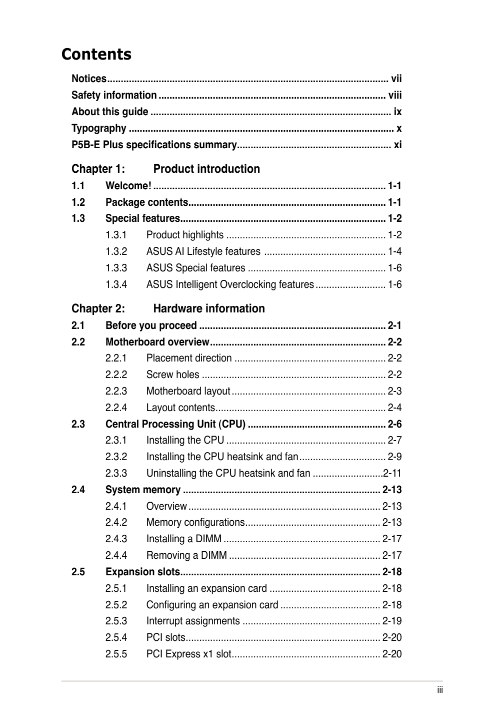 Asus P5B-E Plus User Manual | Page 3 / 158