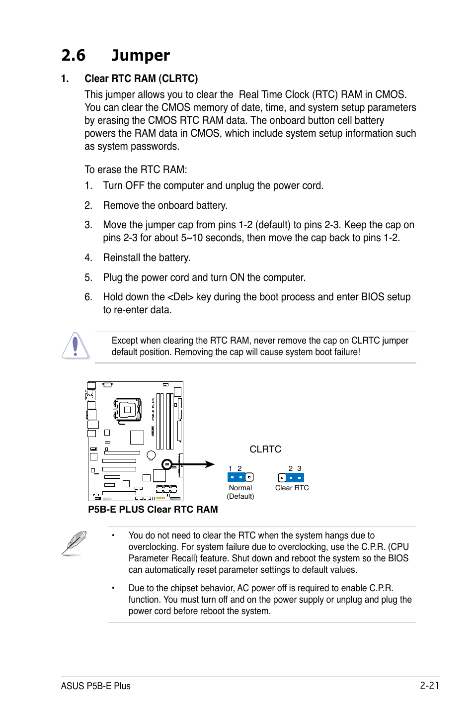 6 jumper | Asus P5B-E Plus User Manual | Page 45 / 158