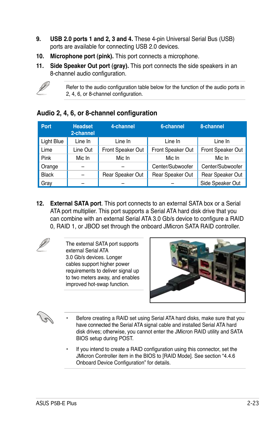 Audio 2, 4, 6, or 8-channel configuration | Asus P5B-E Plus User Manual | Page 47 / 158